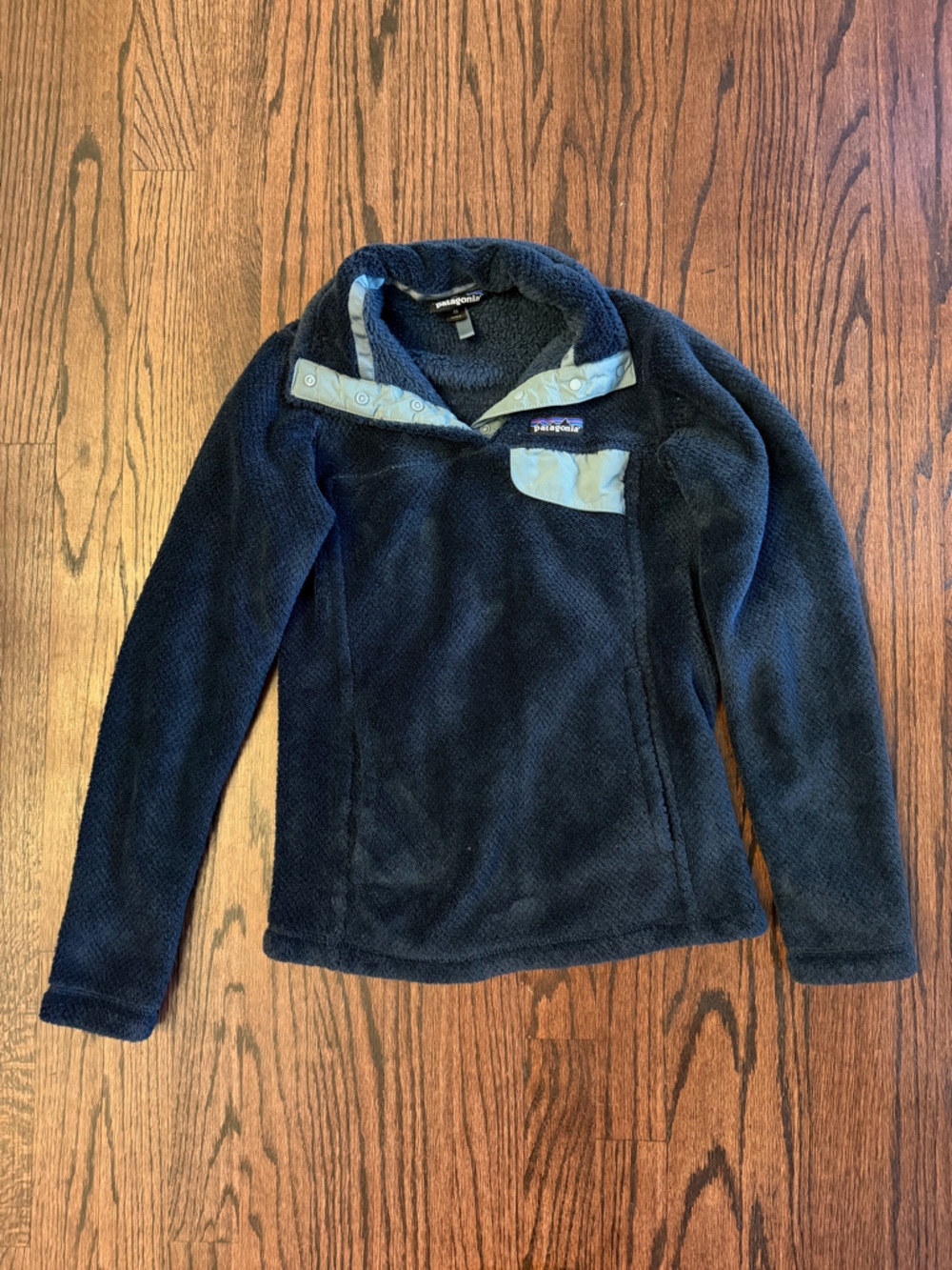 Patagonia Navy Zip-Fleece with Light Blue Trim